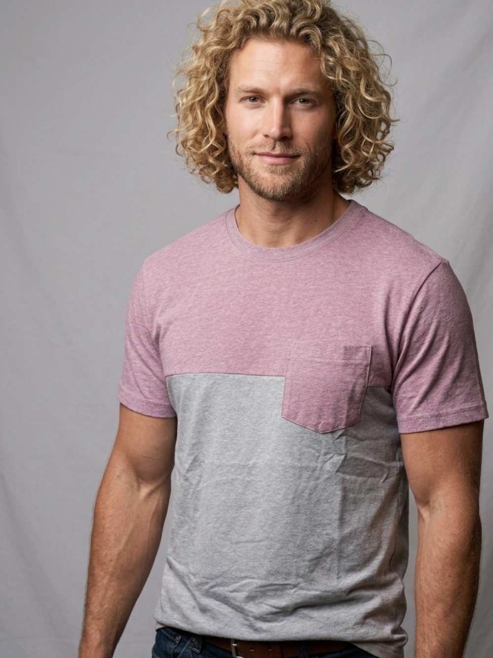 Sonoma Men’s Size M Two-Tone Pocket Tee in Mauve and Light Gray